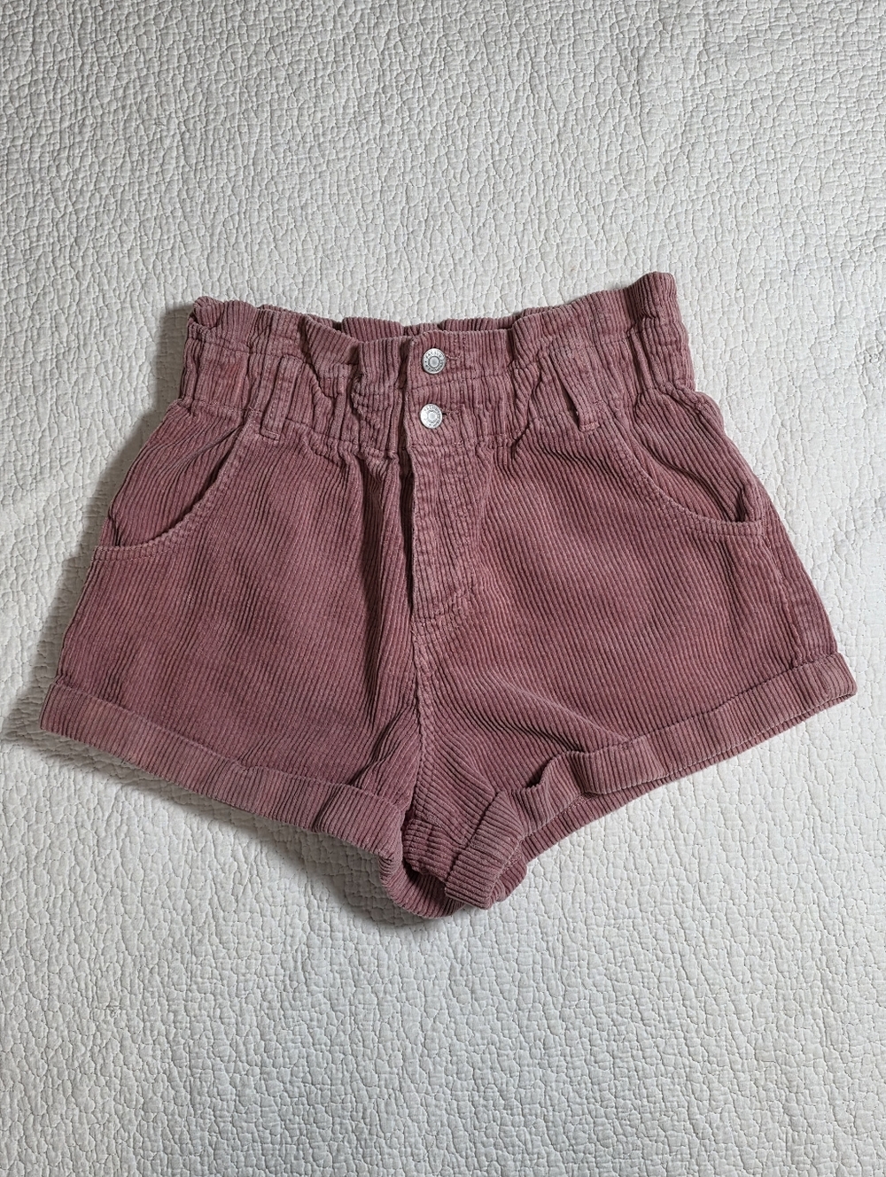 Pacsun Pink Corduroy Paper Bag High Rise Mom Shorts